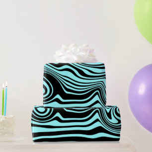 Wavy Striped Black Teal Wrapping Paper