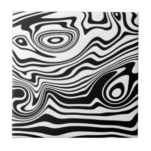 Wavy Striped Black White Lines Ceramic Tile