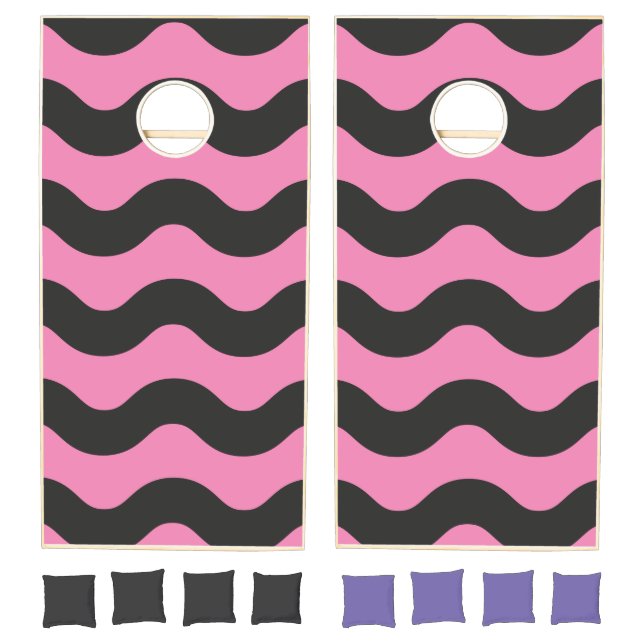 Wavy Striped Pink and Black Cornhole Set (Set)