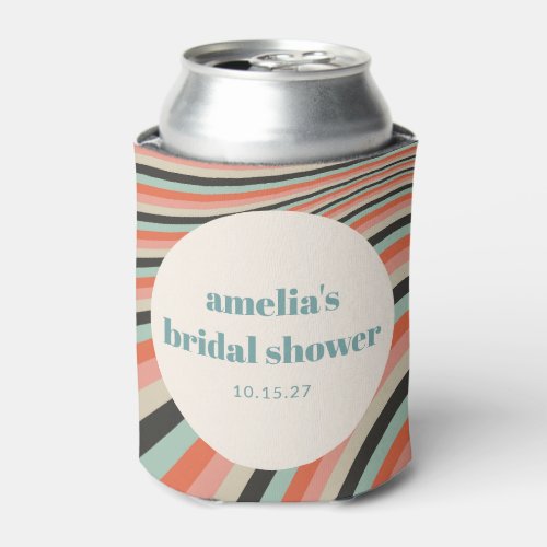 Wavy Stripes Aqua Peach Custom Bridal Shower Can Cooler