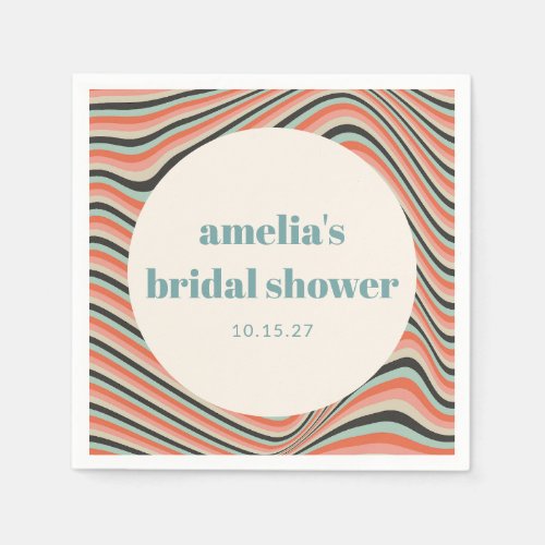 Wavy Stripes Aqua Peach Custom Bridal Shower Napkins