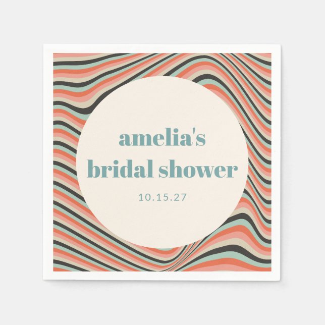 Wavy Stripes Aqua Peach Custom Bridal Shower Napkins (Front)