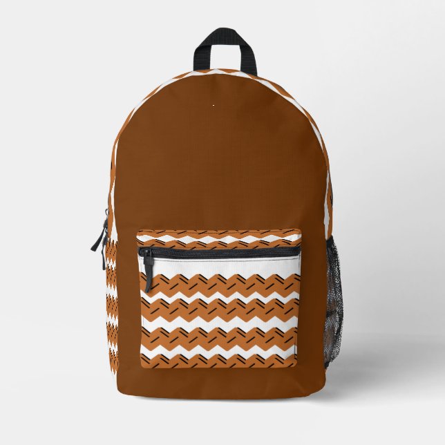 Wavy Stripes Backpack – Earthy Brown & White Chic (Front)