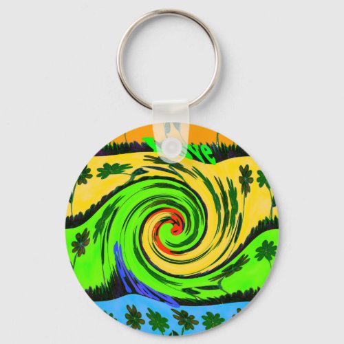 Wavy Summer Wave Floral Colors Keychain
