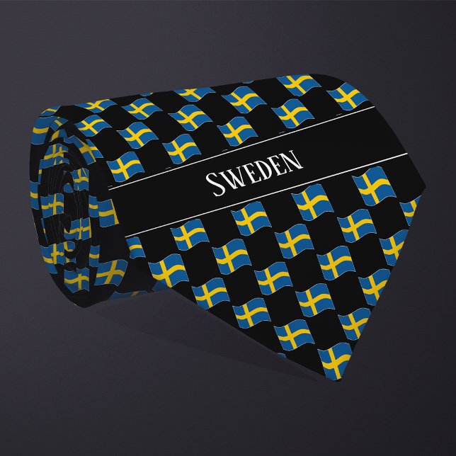 Wavy Sweden Flag Pattern  Neck Tie (Creator Uploaded)