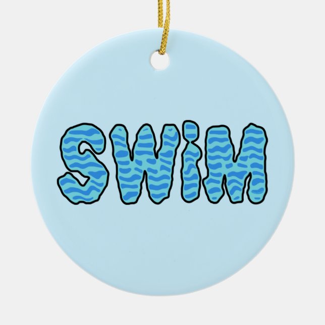 Wavy Swim T-Shirt Ceramic Ornament (Front)