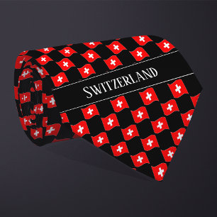 Wavy Switzerland Flag Pattern  Neck Tie