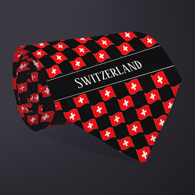 Wavy Switzerland Flag Pattern  Neck Tie (Creator Uploaded)