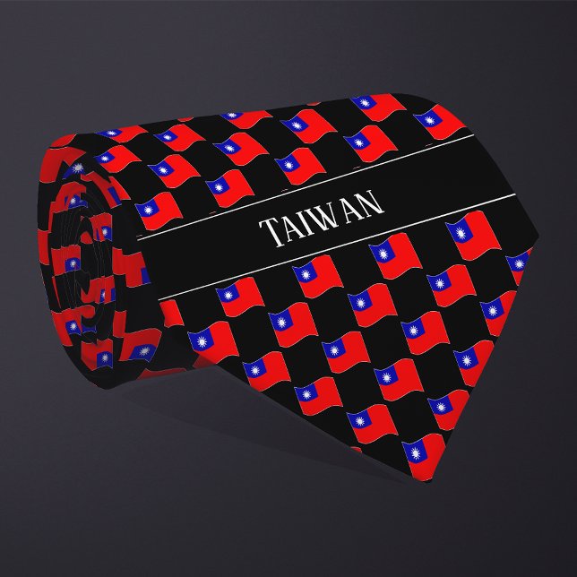 Wavy Taiwan Flag Pattern  Neck Tie (Creator Uploaded)