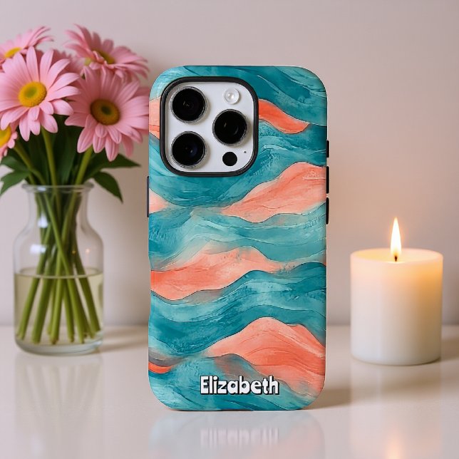 Wavy Teal and Fuschia Abstract Case-Mate iPhone Case (Creator Uploaded)