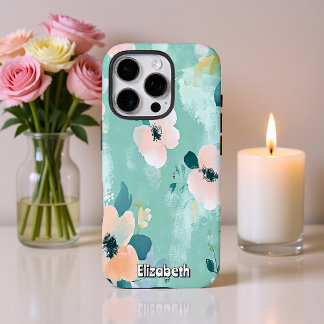 Wavy Teal and Pink Flowers iPhone 16 Pro Case