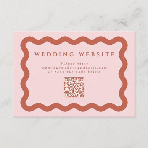 Wavy Terracotta  Blush Wedding Website QR Code Enclosure Card