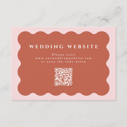 Wavy Terracotta  Blush Wedding Website QR Code Enclosure Card