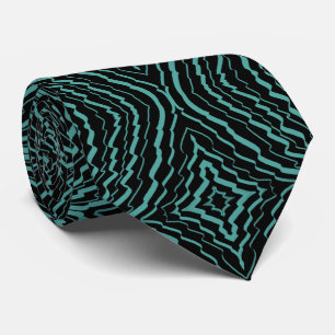 Wavy Tilted Ribbon Pattern With Teal On Black      Neck Tie