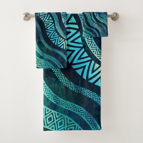 Wavy Tribal  Ethnic Boho Pattern Bath Towel Set