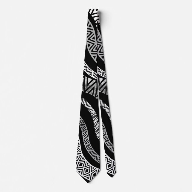 Wavy Tribal  Ethnic Boho Pattern Neck Tie (Front)