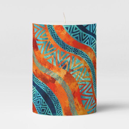 Wavy Tribal  Ethnic Boho Pattern Pillar Candle