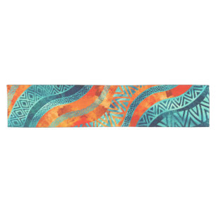 Wavy Tribal Ethnic Boho Pattern Short Table Runner