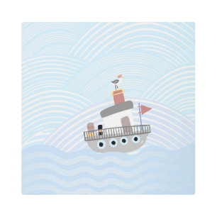Wavy Tugboat Metal Print
