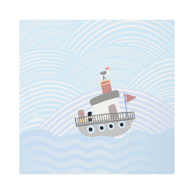 Wavy Tugboat Metal Print (Front)