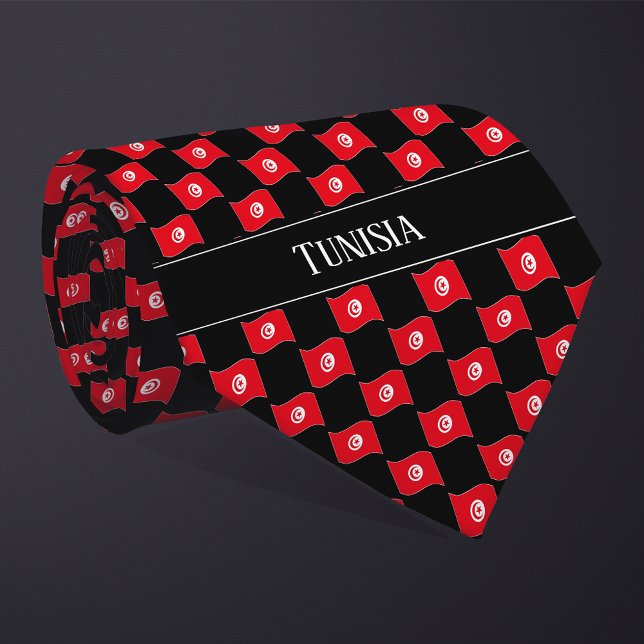 Wavy Tunisia Flag Pattern  Neck Tie (Creator Uploaded)