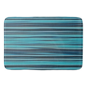 Wavy Turquoise and Blue Stripes Bath Mat