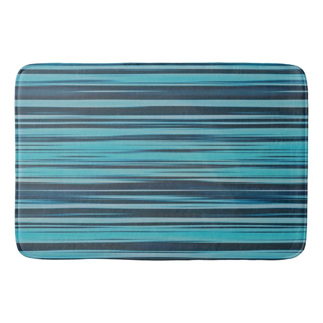 Wavy Turquoise and Blue Stripes Bath Mat (Front)