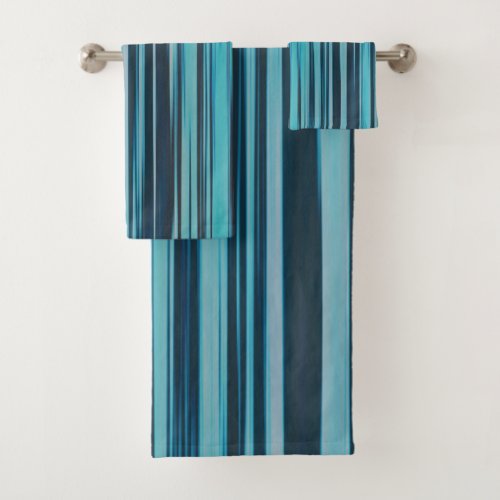 Wavy Turquoise and Blue Stripes Bath Towel Set