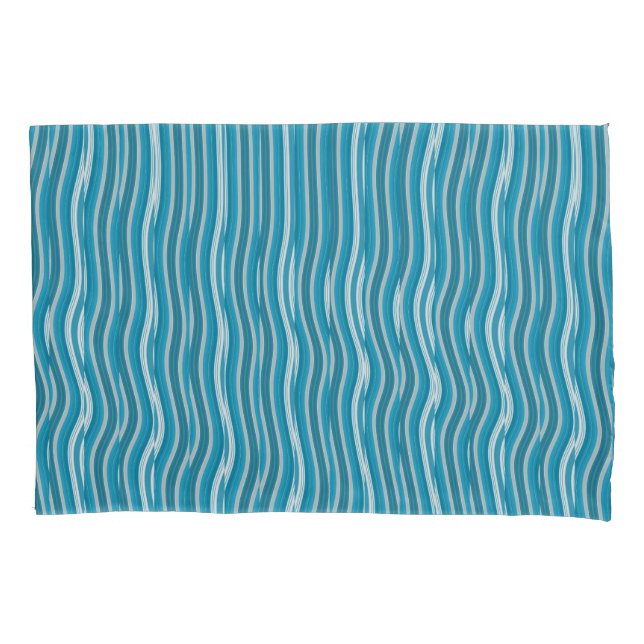 Wavy Turquoise and White Stripes Pillow Case (Front-Left)