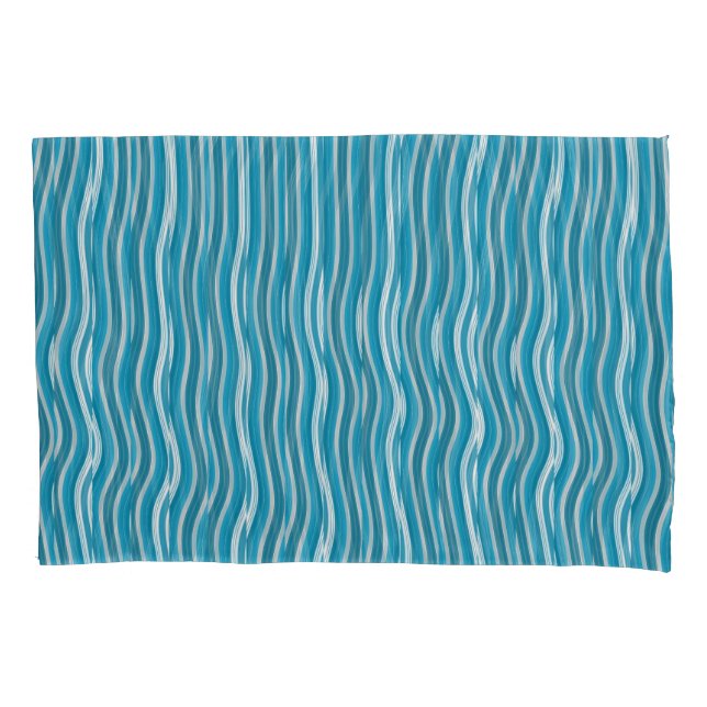 Wavy Turquoise and White Stripes Pillow Case (Front)