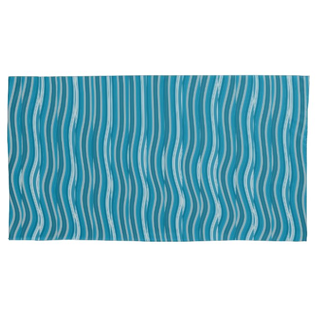Wavy Turquoise and White Stripes Pillow Case (Front-Left)