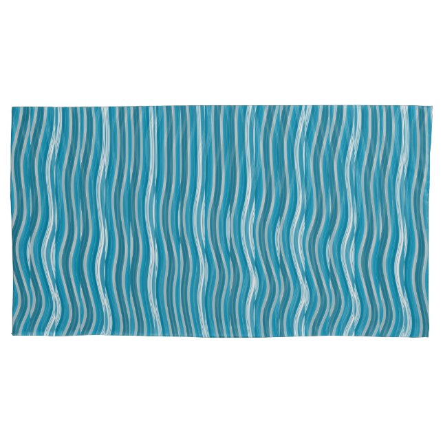 Wavy Turquoise and White Stripes Pillow Case (Front)