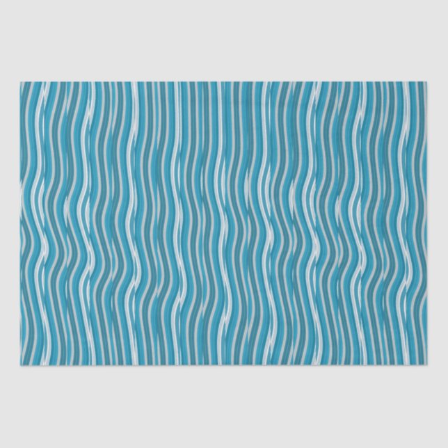 Wavy Turquoise and White Stripes Tissue Paper (Front)