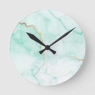 wavy turquoise blue marble watercolor tiles round clock
