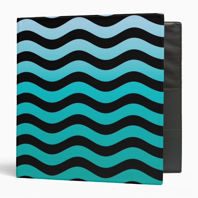 Wavy Turquoise Stripes 3 Ring Binder (Front/Inside)