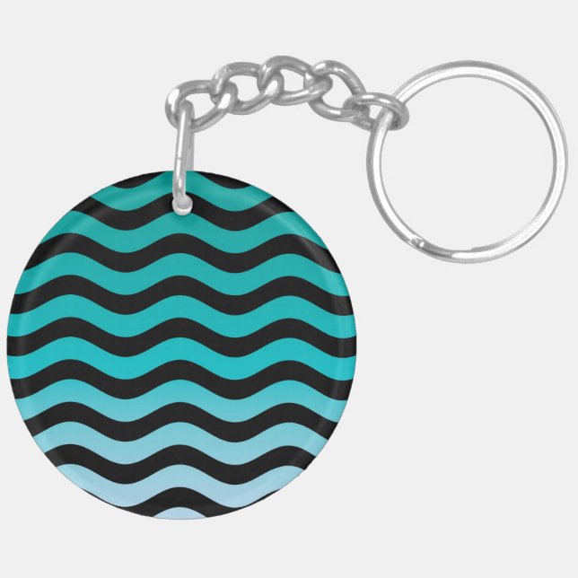 Wavy Turquoise Stripes Keychain (Back Right)