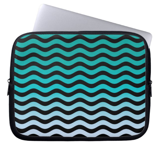 Wavy Turquoise Stripes Laptop Sleeve (Front)
