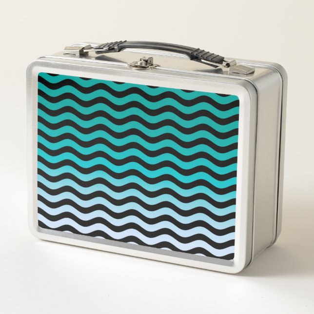 Wavy Turquoise Stripes Metal Lunch Box (Front)