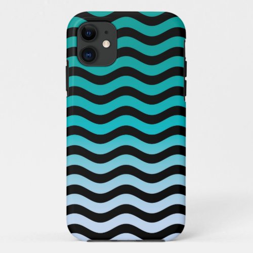Wavy Turquoise Stripes Pattern iPhone 11 Case