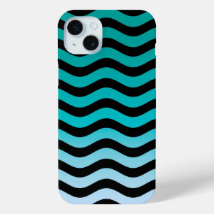 Wavy Turquoise Stripes Pattern iPhone 15 Plus Case