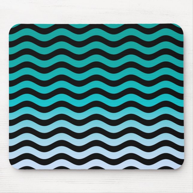 Wavy Turquoise Stripes Pattern Mouse Pad (Front)