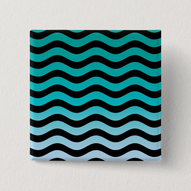 Wavy Turquoise Stripes Pattern Pinback Button (Front)
