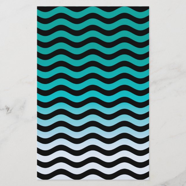 Wavy Turquoise Stripes Pattern Stationery (Front)