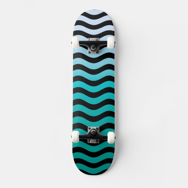 Wavy Turquoise Stripes Skateboard (Front)