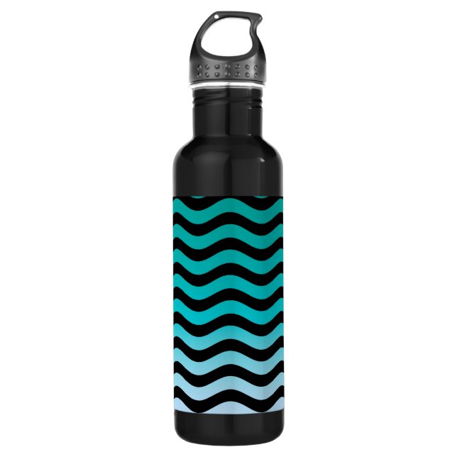 Wavy Turquoise Stripes Stainless Steel Water Bottle (Front)