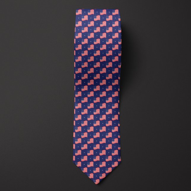 Wavy U.S. Flag Star Pattern Neck Tie (Creator Uploaded)