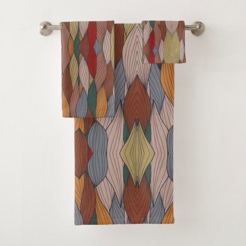 Wavy Unique Pattern with Pink Orange Brown Green  Bath Towel Set