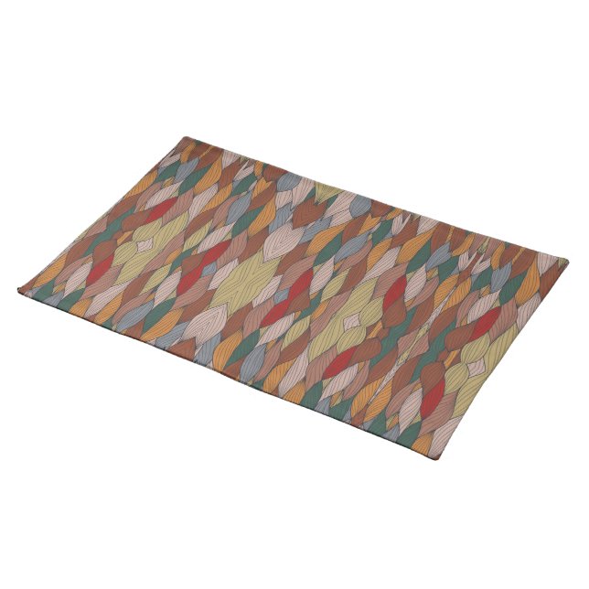Wavy Unique Pattern with Pink Orange Brown Green   Cloth Placemat (On Table)