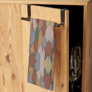 Wavy Unique Pattern with Pink Orange Brown Green   Kitchen Towel