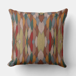 Wavy Unique Pattern with Pink Orange Brown Green Throw Pillow